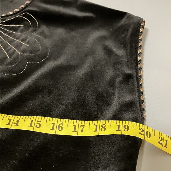 Vtg Black Velvet Vest M Metallic Sheen Rope Trim Embroidery - Picture 4 of 8
